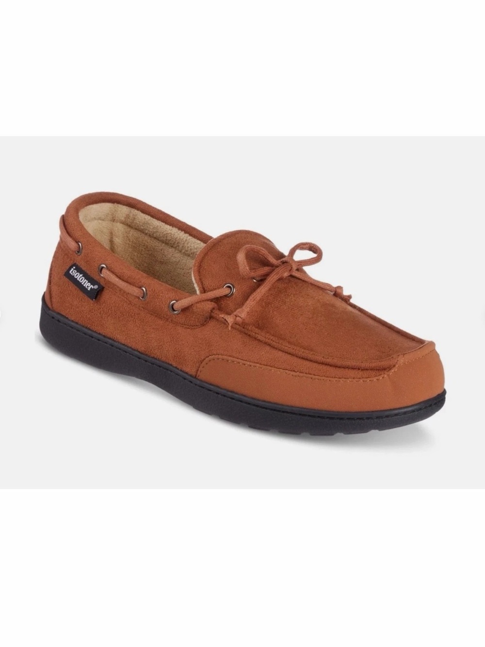 Isotoner Mens 11-12 Carter Boater Microsuede Memory Foam Moccasin Hard Sole Slip